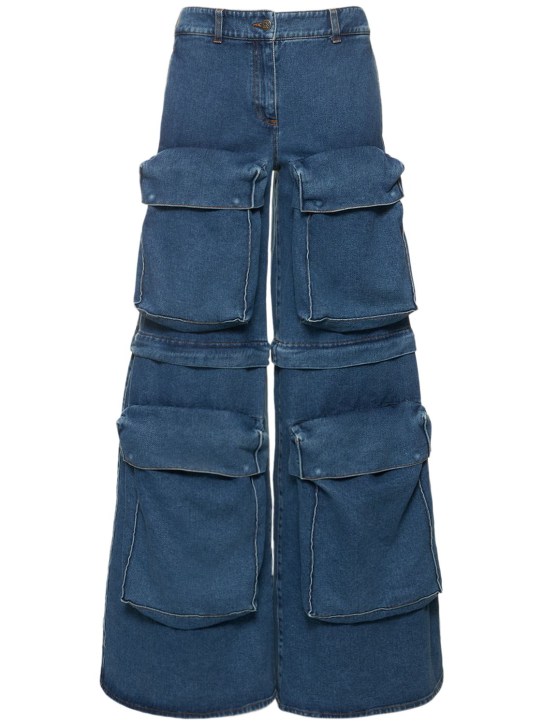 Giuseppe Di Morabito: Jeans cargo in denim di cotone / tasche - Blu - women_0 | Luisa Via Roma
