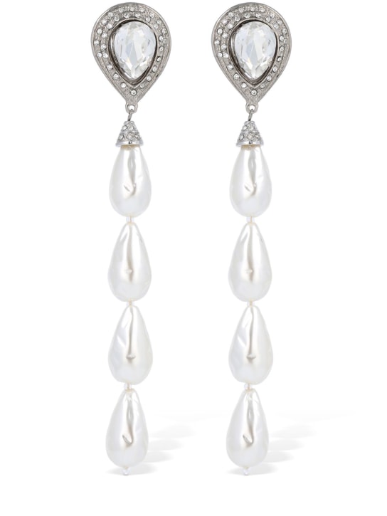 Alessandra Rich: Earrings w/ faux pearl cascade - Crystal/White - women_0 | Luisa Via Roma