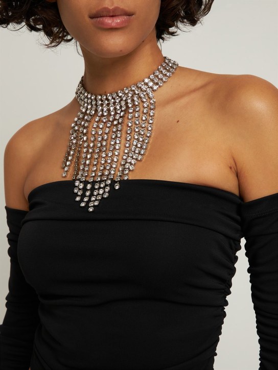 Alessandra Rich: Crystal necklace w/ fringes - Gümüş - women_1 | Luisa Via Roma