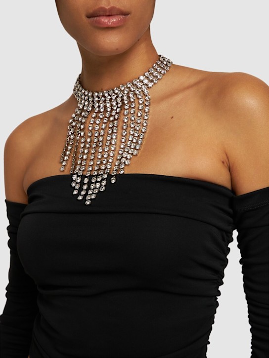 Alessandra Rich: Crystal necklace w/ fringes - Silver - women_1 | Luisa Via Roma