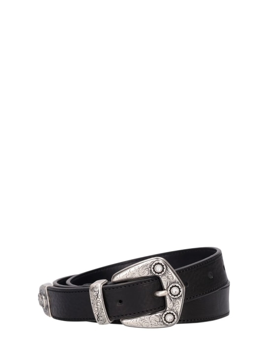 Alessandra Rich: Leather belt w/ stone detail - Black/Silver - women_0 | Luisa Via Roma