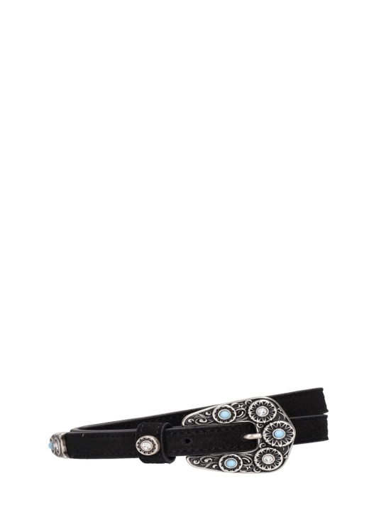 Alessandra Rich: Ceinture slim en cuir détail pierres - Noir/Argent - women_0 | Luisa Via Roma
