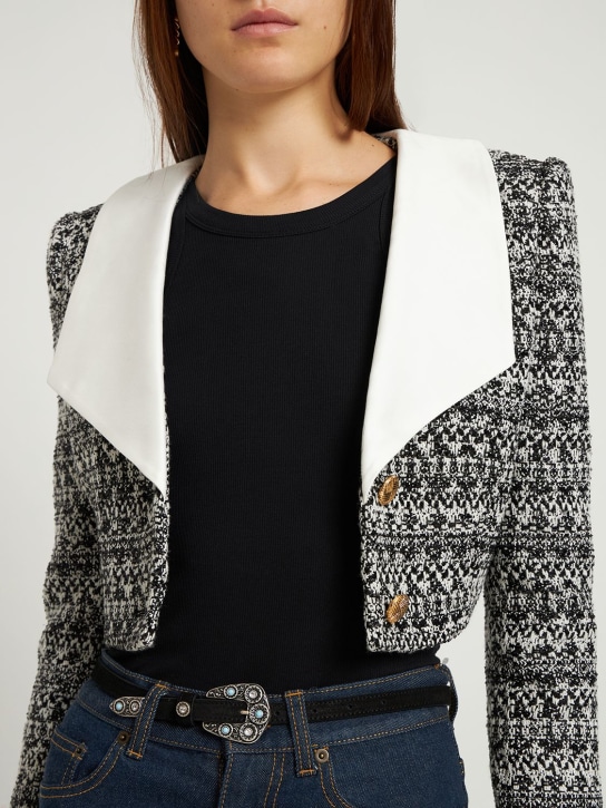 Alessandra Rich: Ceinture slim en cuir détail pierres - Noir/Argent - women_1 | Luisa Via Roma