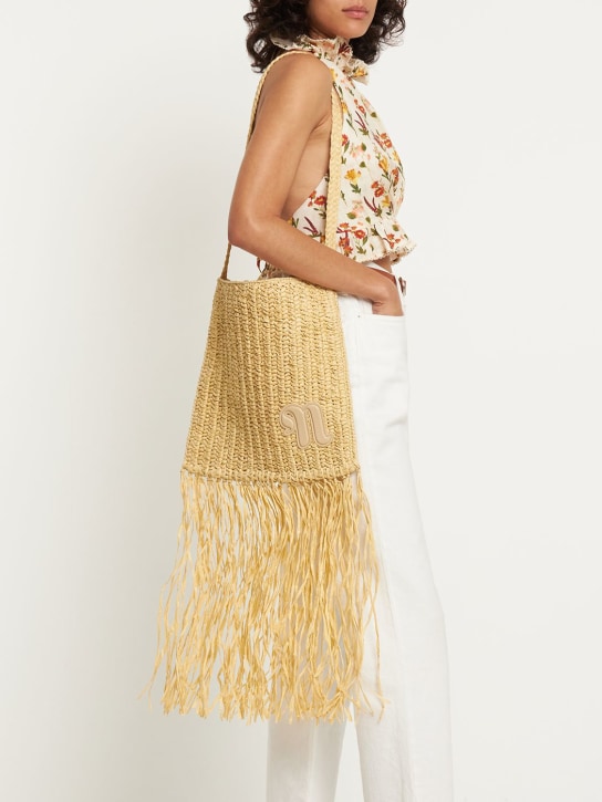 Nanushka: The Fringe raffia shoulder bag - Natural/Almond - women_1 | Luisa Via Roma