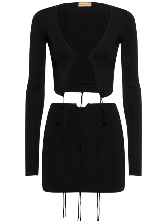 Aya Muse: LVR Exclusive Cibari ビスコースミニドレス - ブラック - women_0 | Luisa Via Roma