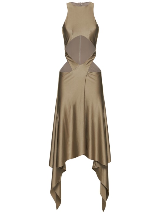 The Attico: Magnolia shiny jersey cutout midi dress - Sage Green - women_0 | Luisa Via Roma