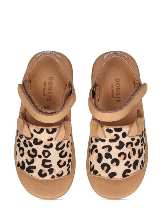 Donsje: Leopard printed ponyskin sandals - Brown/Black - kids-girls_1 | Luisa Via Roma