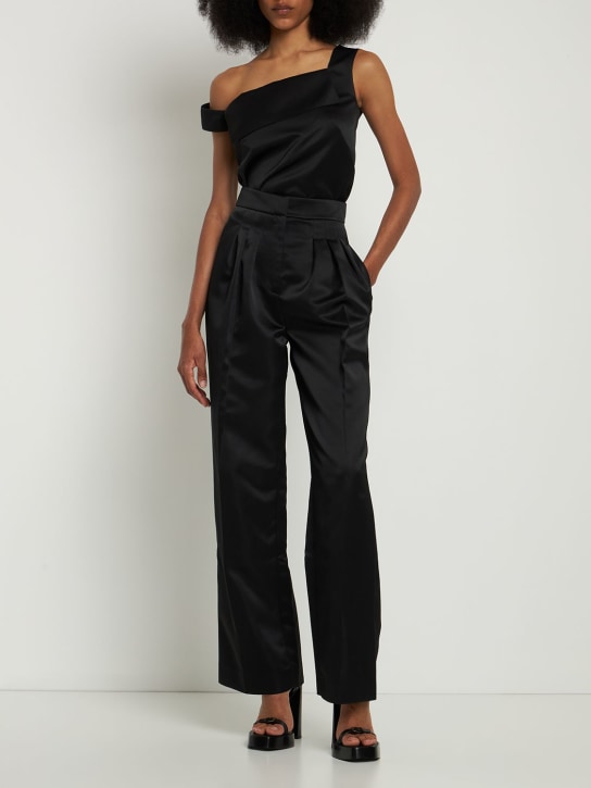 Emilia Wickstead: Pantalones anchos de satén con cintura alta - Negro - women_1 | Luisa Via Roma
