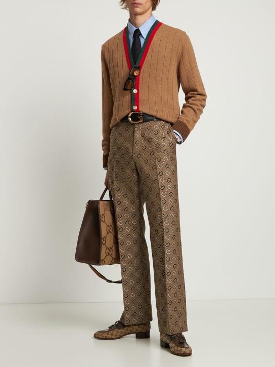 Gucci: Knit camel cardigan - Camel/Brown - men_1 | Luisa Via Roma