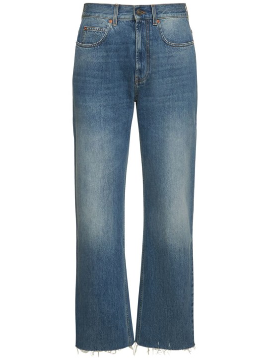Gucci: Jeans in denim di cotone / fondo a taglio vivo - Celeste - men_0 | Luisa Via Roma