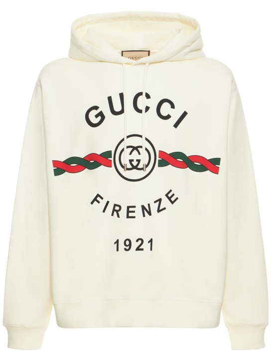 Gucci: Felpa Gucci Firenze 1921 in cotone con cappuccio - Bianco - men_0 | Luisa Via Roma