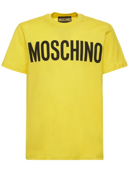 Moschino: Logo印花棉质平纹针织T恤 - men_0 | Luisa Via Roma