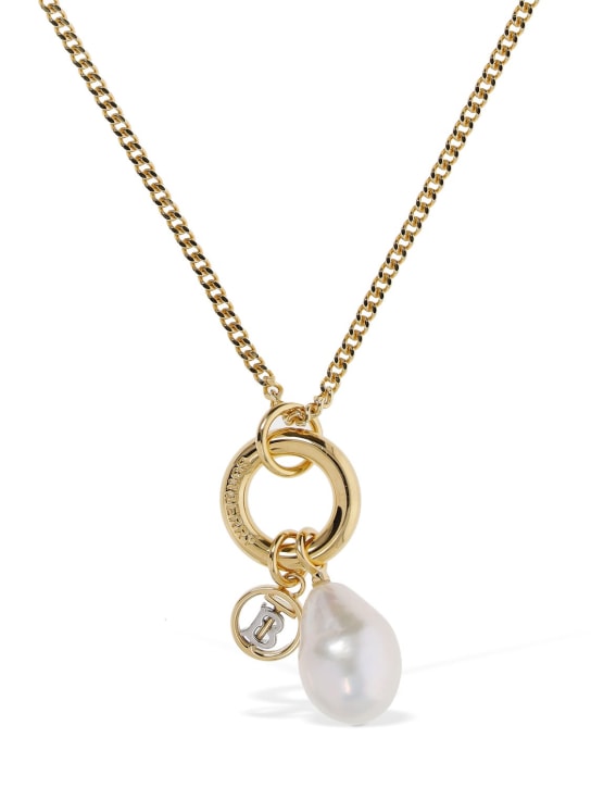Burberry: Mini TB pearl charm necklace - Gold/White - women_0 | Luisa Via Roma