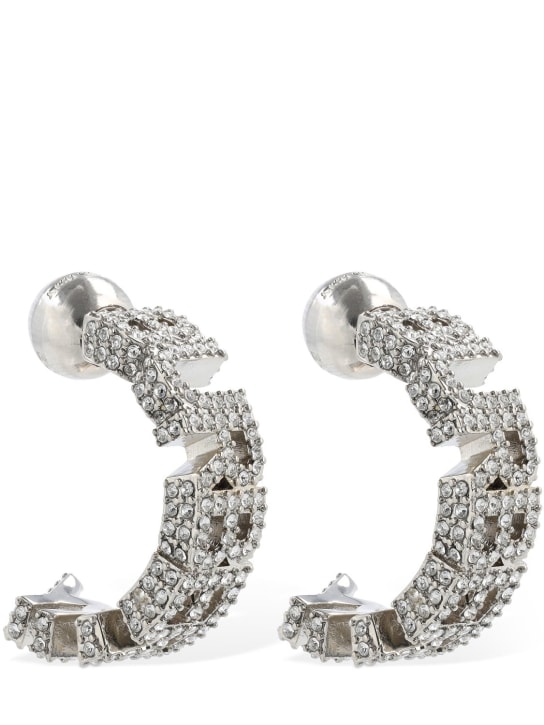 Burberry: Pavé Burberry logo hoop earrings - Silver - women_0 | Luisa Via Roma
