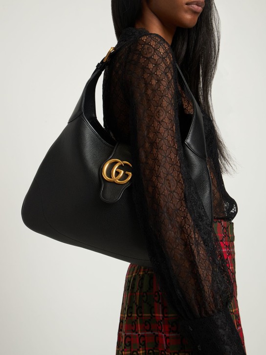 Gucci: Aphrodite leather hobo bag - Black - women_1 | Luisa Via Roma