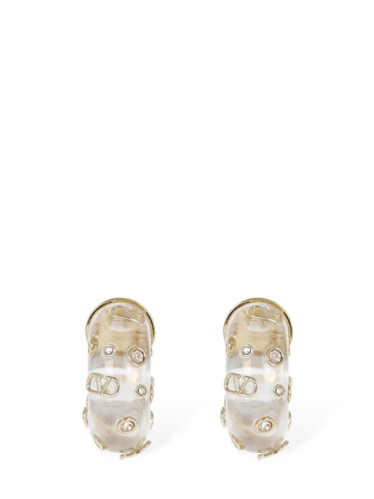 Valentino Garavani: V logo & crystal plexi hoop earrings - women_0 | Luisa Via Roma