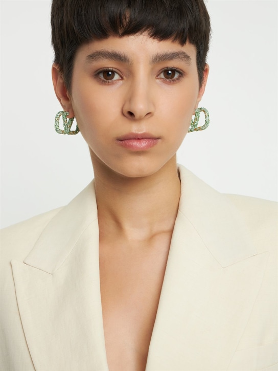 Valentino Garavani: 4cm crystal & enamel V logo earrings - women_1 | Luisa Via Roma
