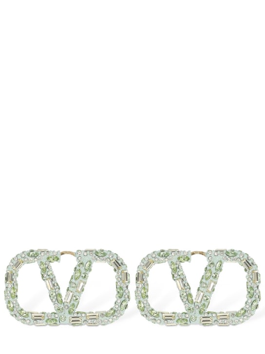 Valentino Garavani: 4cm crystal & enamel V logo earrings - women_0 | Luisa Via Roma