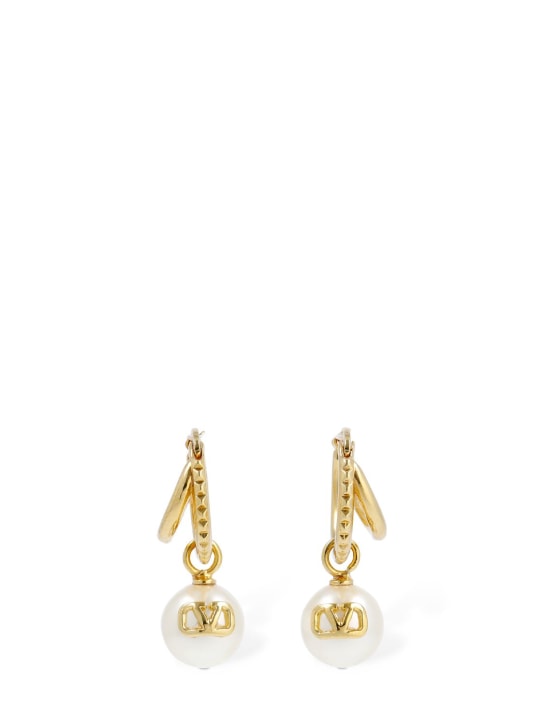 Valentino Garavani: V logo & faux pearl hoop earrings - women_0 | Luisa Via Roma