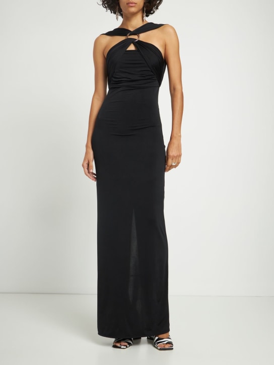 The Attico: Vestito Ginnie in jersey stretch con anello - Nero - women_1 | Luisa Via Roma