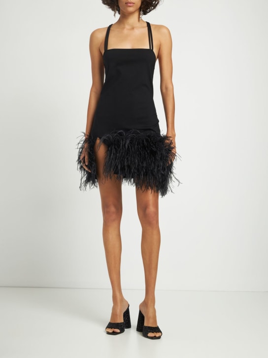 The Attico: Fujiko cady & feathers mini dress - Siyah - women_1 | Luisa Via Roma