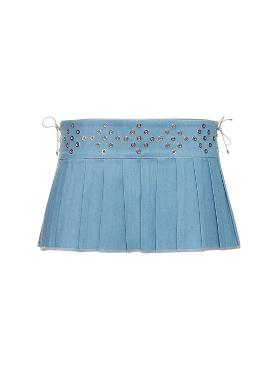 Ludovic de Saint Sernin: Minifalda plisada de denim con tachuelas - Azul Claro - women_0 | Luisa Via Roma
