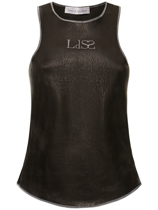 Ludovic de Saint Sernin: Tank top in pelle con logo decorato - Nero - women_0 | Luisa Via Roma