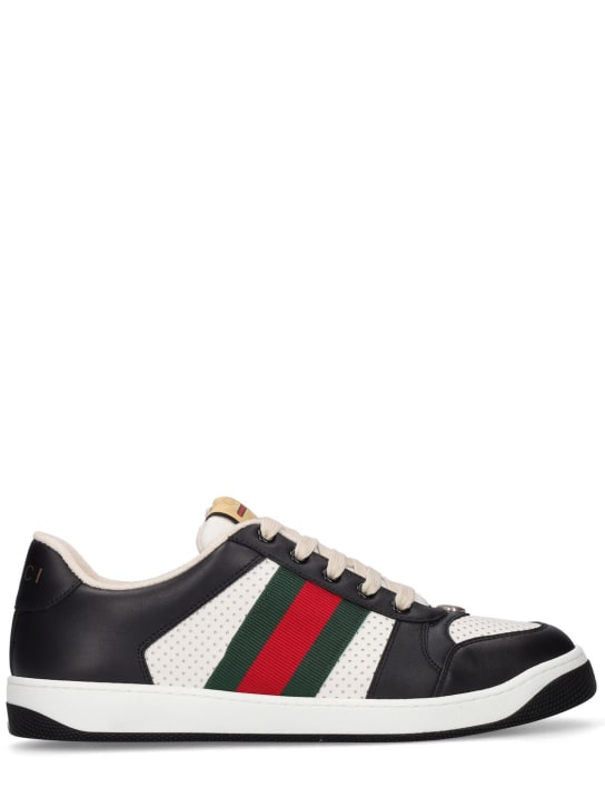 Gucci: Screener deri spor ayakkabı - Siyah/Beyaz - men_0 | Luisa Via Roma