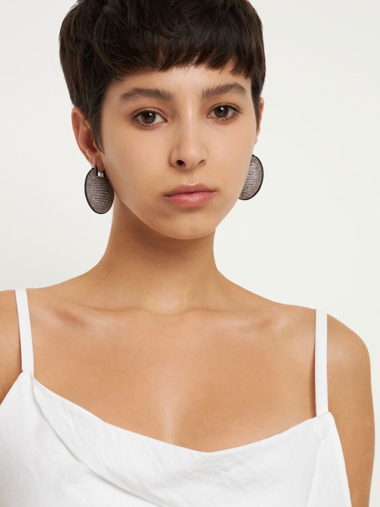 So-le Studio: Geo leather earrings - Crystal/Grey - women_1 | Luisa Via Roma