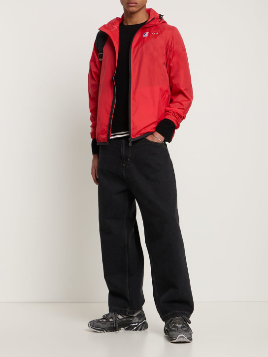 Comme des Garçons Play: K-way logo nylon zip jacket - Red - men_1 | Luisa Via Roma