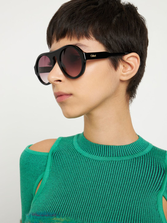 Chloé: Reace pilot bio-acetate sunglasses - Siyah/Kırmızı - women_1 | Luisa Via Roma