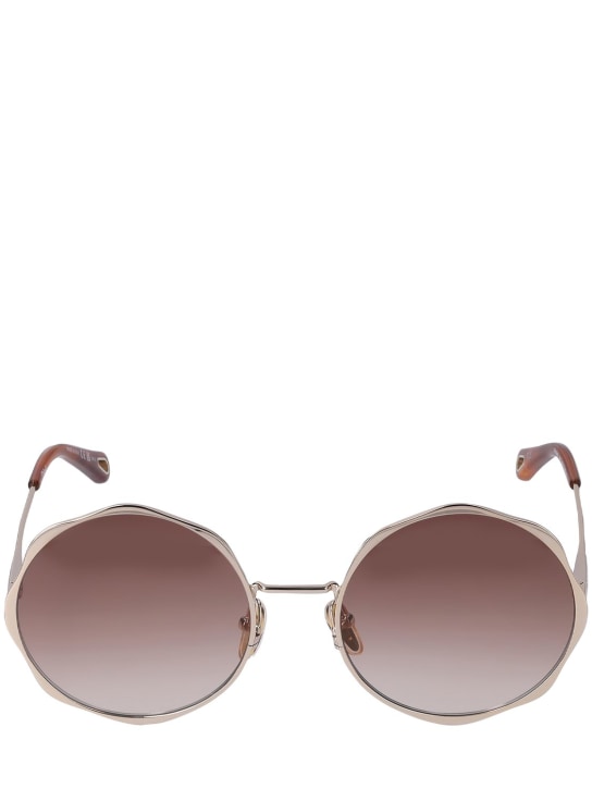 Chloé: Scallop line round metal sunglasses - Gold/Brown - women_0 | Luisa Via Roma