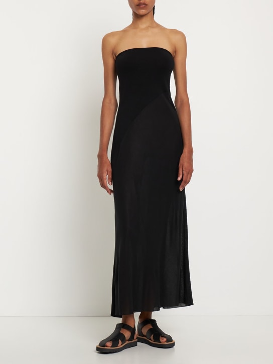 Gabriela Hearst: Midikleid aus Wollstrick und Satin „Penna“ - Schwarz - women_1 | Luisa Via Roma