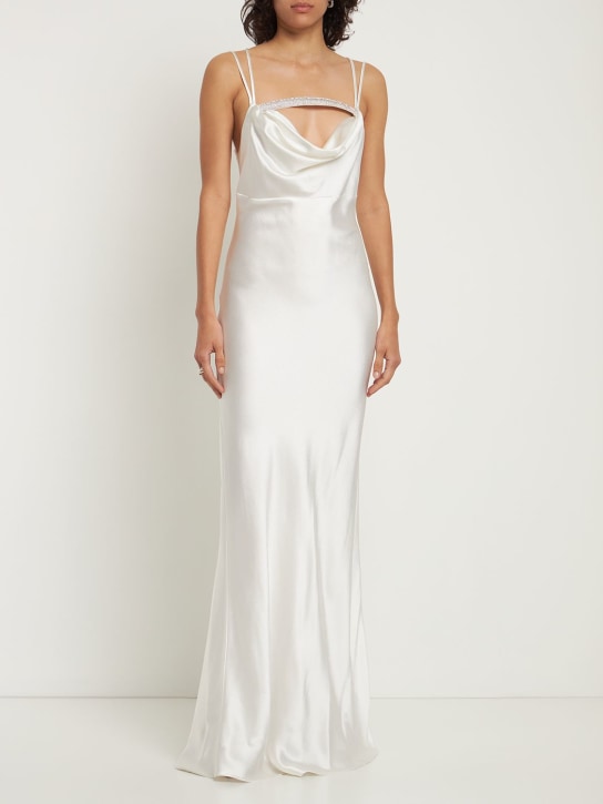 Nué: Robe longue en satin embelli - Blanc - women_1 | Luisa Via Roma