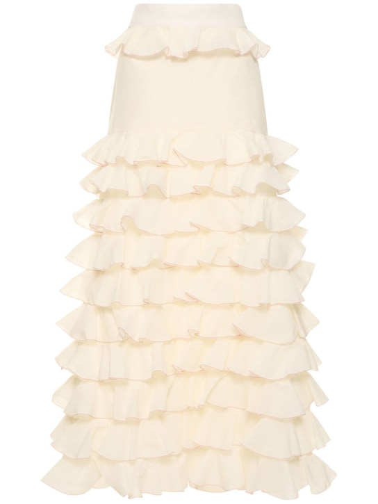 Rosie Assoulin: Gonna vita alta in popeline con ruches - Avorio - women_0 | Luisa Via Roma