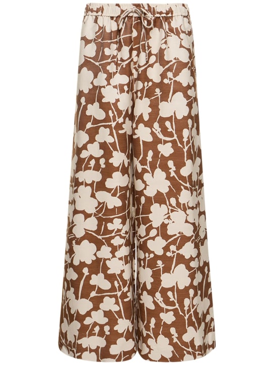 Printed twill wide leg pants