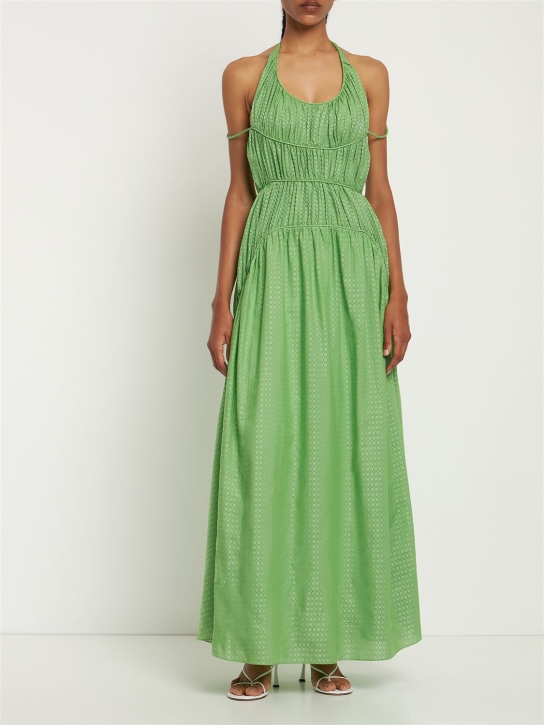 Rosie Assoulin: Vestido largo de seda drapeada jacquard - Verde - women_1 | Luisa Via Roma