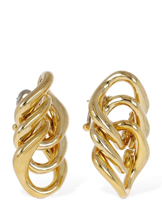Balenciaga: Linked brass earrings - Gold - women_1 | Luisa Via Roma