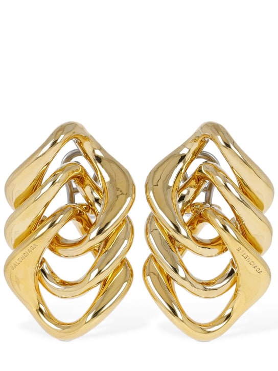 Balenciaga: Linked brass earrings - Altın Rengi - women_0 | Luisa Via Roma