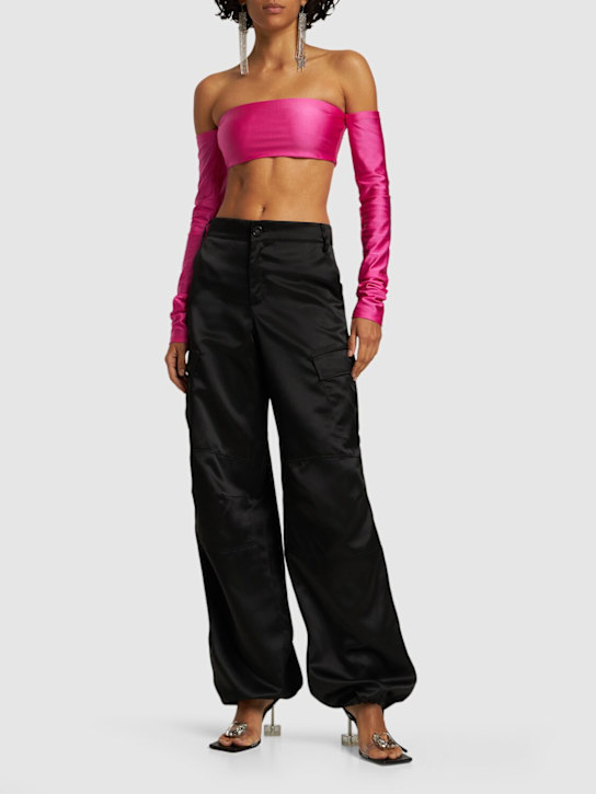 Lexi off-shoulder shiny lycra crop top - Thumbnail 2
