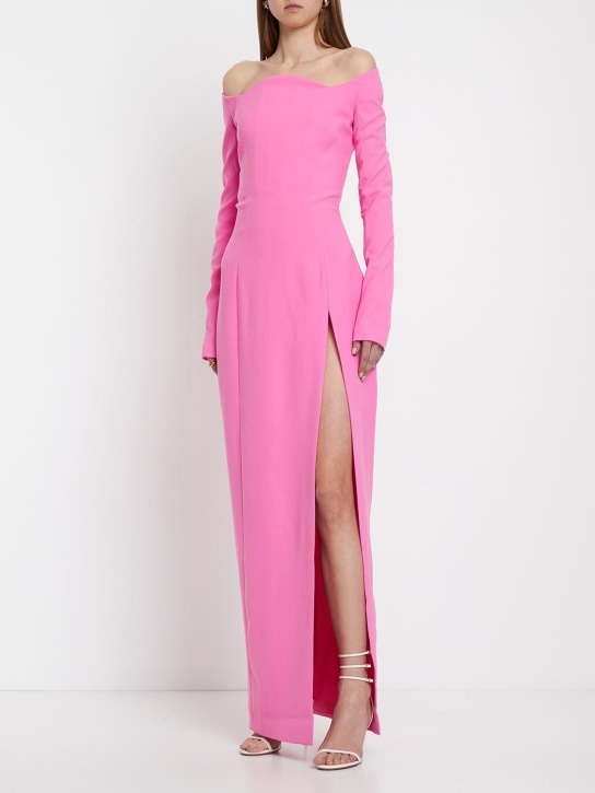 Long crepe dress w/ wavy neckline - Thumbnail 2