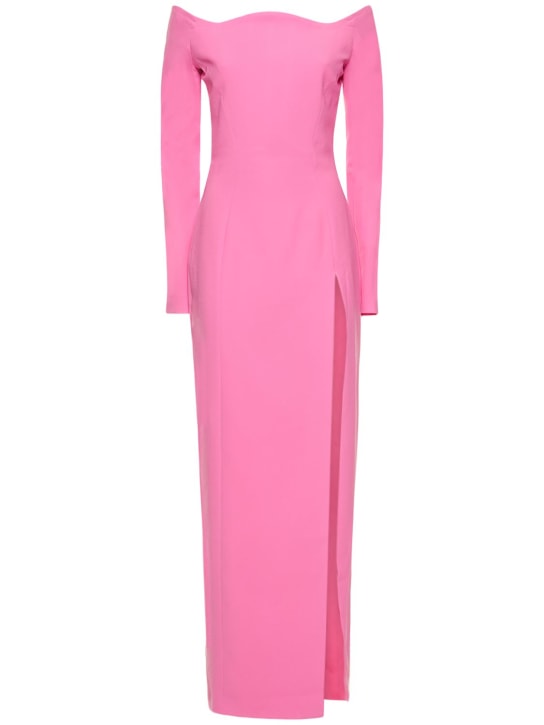 Long crepe dress w/ wavy neckline