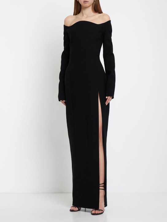 Mônot: Long crepe dress w/ wavy neckline - Black - women_1 | Luisa Via Roma
