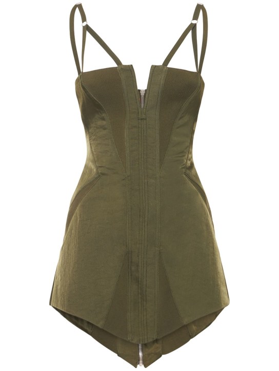 Dion Lee: Nylon twill mini dress w/ rib inserts - Military Green - women_0 | Luisa Via Roma