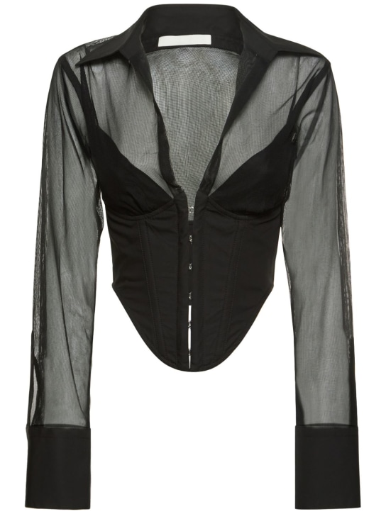 Dion Lee: Cotton corset & tulle hybrid shirt - Black - women_0 | Luisa Via Roma