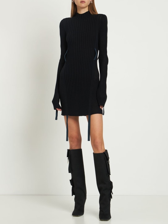 Dion Lee: Gathered cotton blend knit mini dress - Black - women_1 | Luisa Via Roma