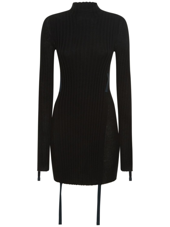 Dion Lee: Gathered cotton blend knit mini dress - Black - women_0 | Luisa Via Roma