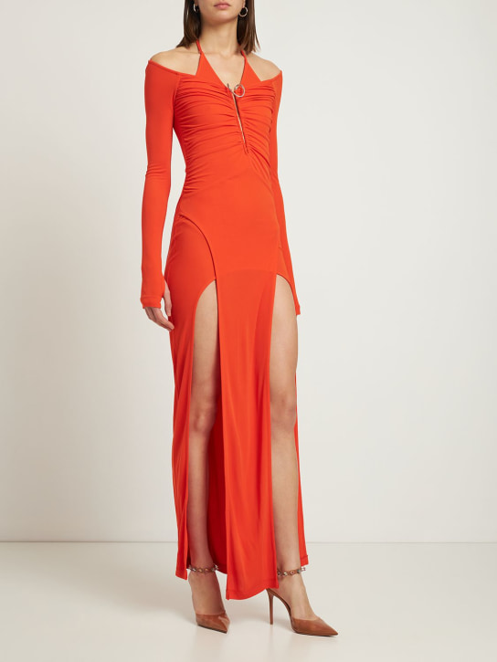 Dion Lee: Draped viscose jersey split long dress - Orange - women_1 | Luisa Via Roma