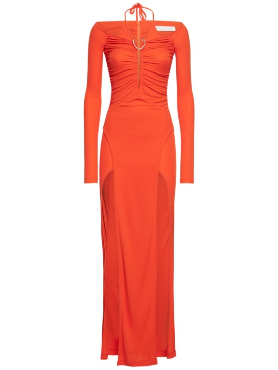 Dion Lee: Draped viscose jersey split long dress - Orange - women_0 | Luisa Via Roma