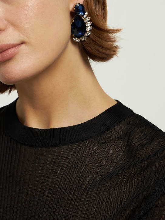 Yun Yun Sun: LVR Exclusive Elena crystal earrings - Clear/Blue - women_1 | Luisa Via Roma